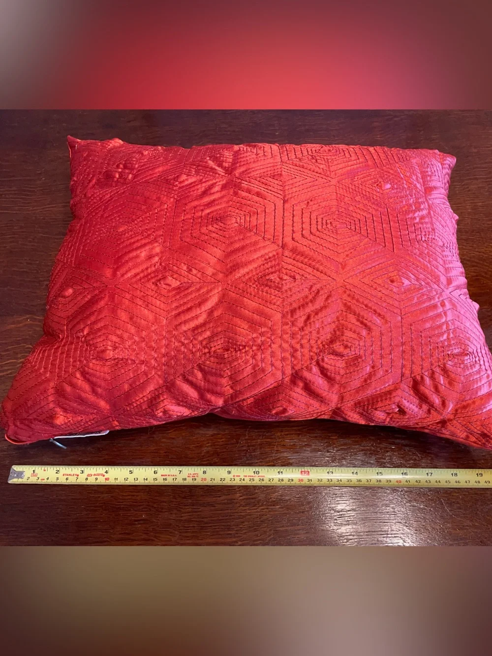 Pier One Geometric Quilted Red Decorative Pillow